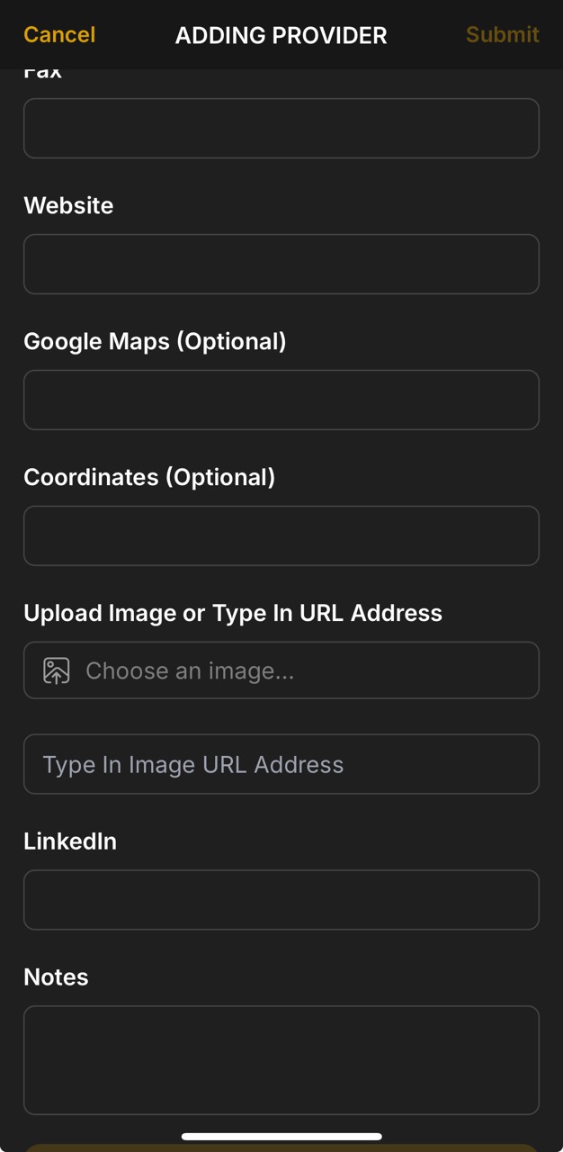 Providers Page (Add Provider Form)
